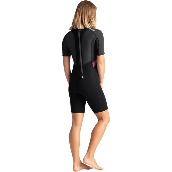 2026 C-Skins Womens Element 3/2mm Back Zip Shorty Fato De Mergulho C-EL32SHW - Black / Meteor / Rose